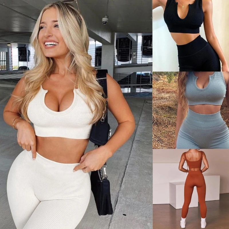 Women Ribbed Knit Sport Crop Top Tummy-Control Running Shorts Gym Yoga Tracksuit Dropship новейшие женщины потоотделение эластичная талия тренер tummy control фитнес леггинсы шорты