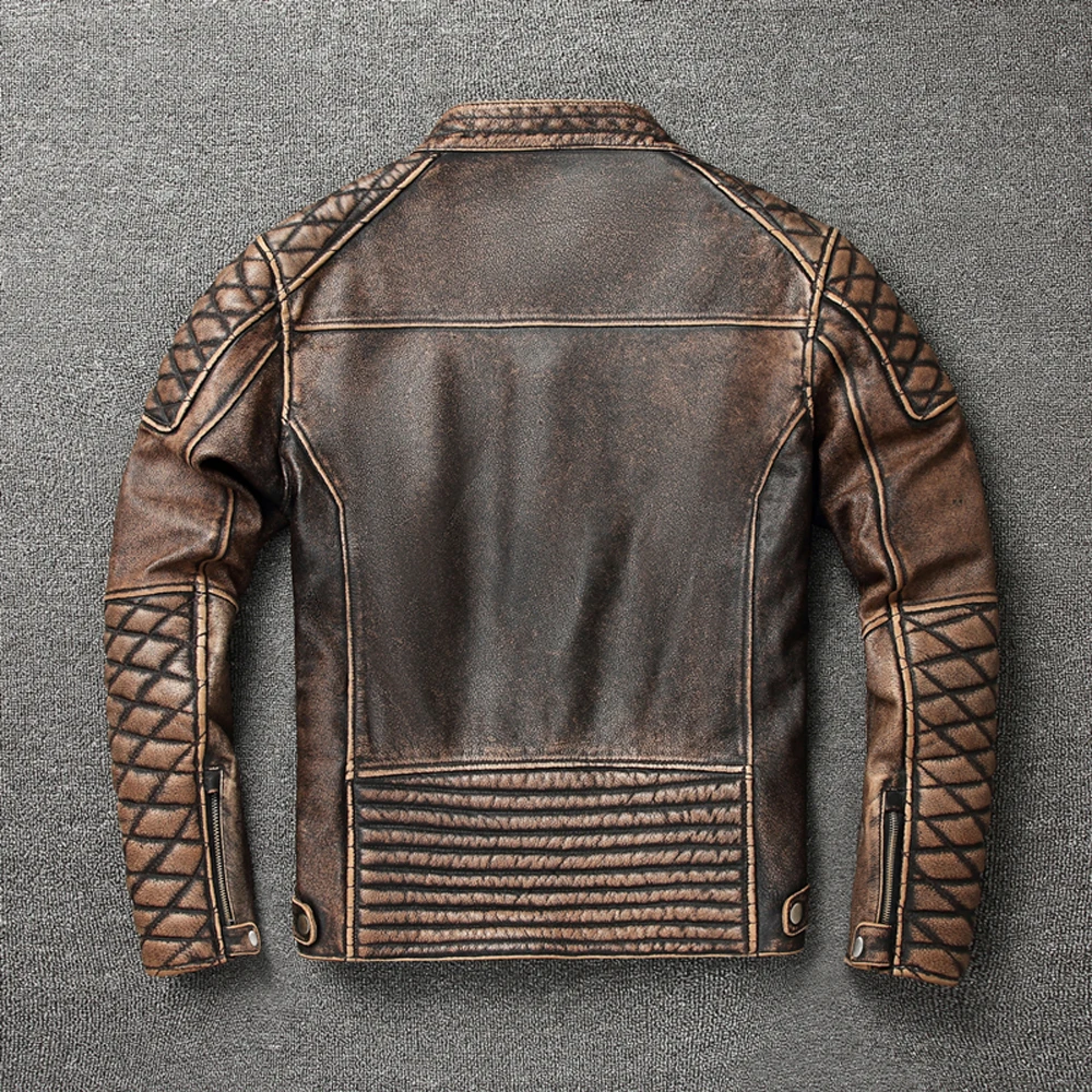 Herren Lederjacke Vintage Style - Echtleder Motorradjacke Handgefertigt Café Racer