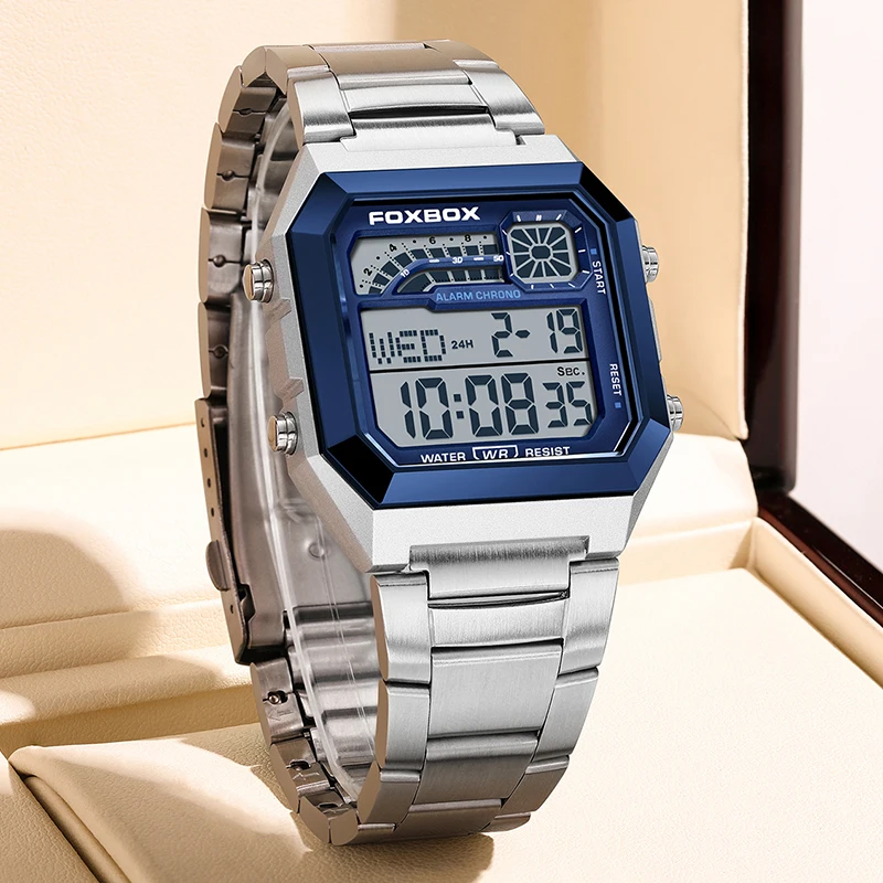 FOXBOX Square Digital Watches For Men Fashion Military Waterproof Men's Digital Watch Casual Business Sport LED Electronic Watch