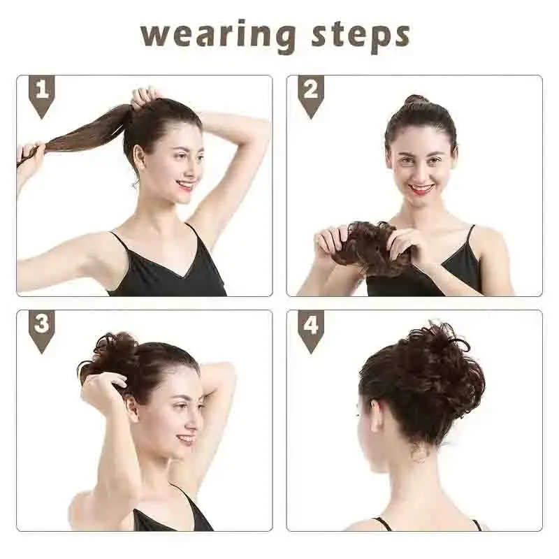 1pc Messy Bun Hair Pieces for Women Human Hair Curly Wavy Chignon Scrunchies Thick Updo Extensions Versatile Styling