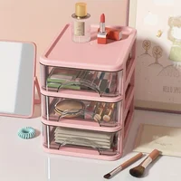 2/3/4 Layers Plastic Desktop Storage Box, Drawer Type Office Transparent Storage Cabinet, Cosmetics Finishing Storage Rack 1