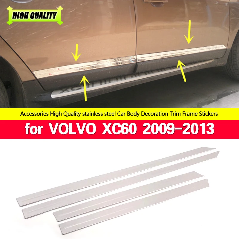 

For Volvo XC60 2009-2013 Stainless Steel Side Door Skirt Body Bottom Molding Cover Trim 4pcs Anti Scratch Car Accessories