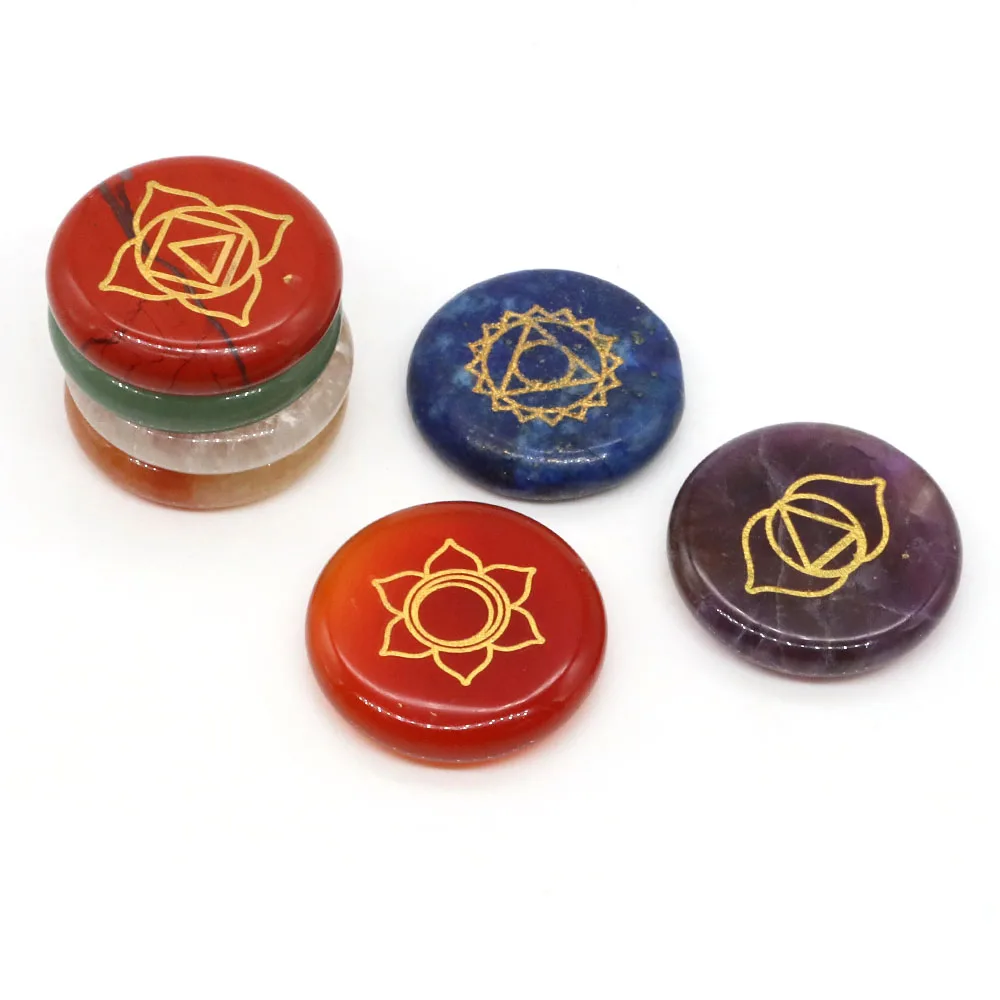 Healing Stone 7 Chakra Reiki Symbol Crystal Set Wicca Engraved Rune Spirit Reiki Energy Meditation Yoga Aura Gemstone Decor gift