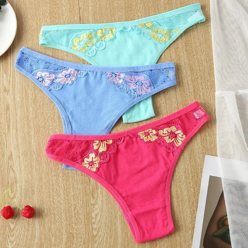 3Pcs/Set Women G-String Panties Fashion Thong Soft Comfort Sexy Underwear  Breathable Briefs Ladies Low-Rise Intimates Lingerie