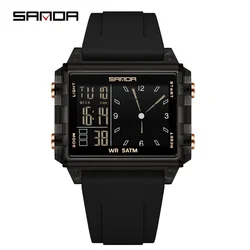 SANDA Luxury Square Dial Waterproof LED Sport Watch (Black RoseGold)
