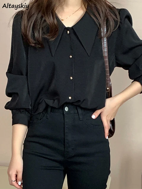 Blusas Fashion Woman Shirts 2021 Spring Casual Solid Blouse Long Sleeve White  Black Korean Tops Cotton Loose Chic Cardigan 10619 - Blouses & Shirts -  AliExpress