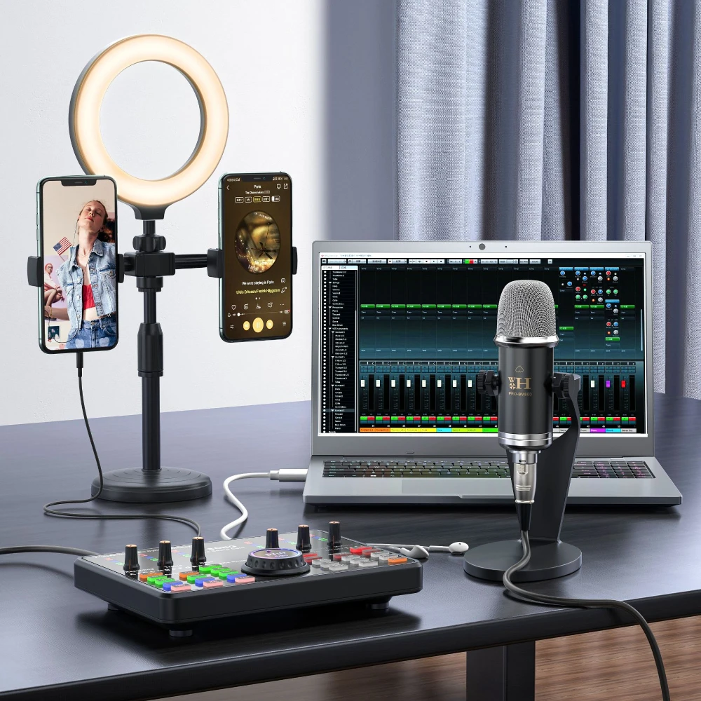 Professional Audio DJ 10 Sound Card Set Pro-BM800 Mic Studio Condenser Microphone for Karaoke Podcast Recording Live Streaming