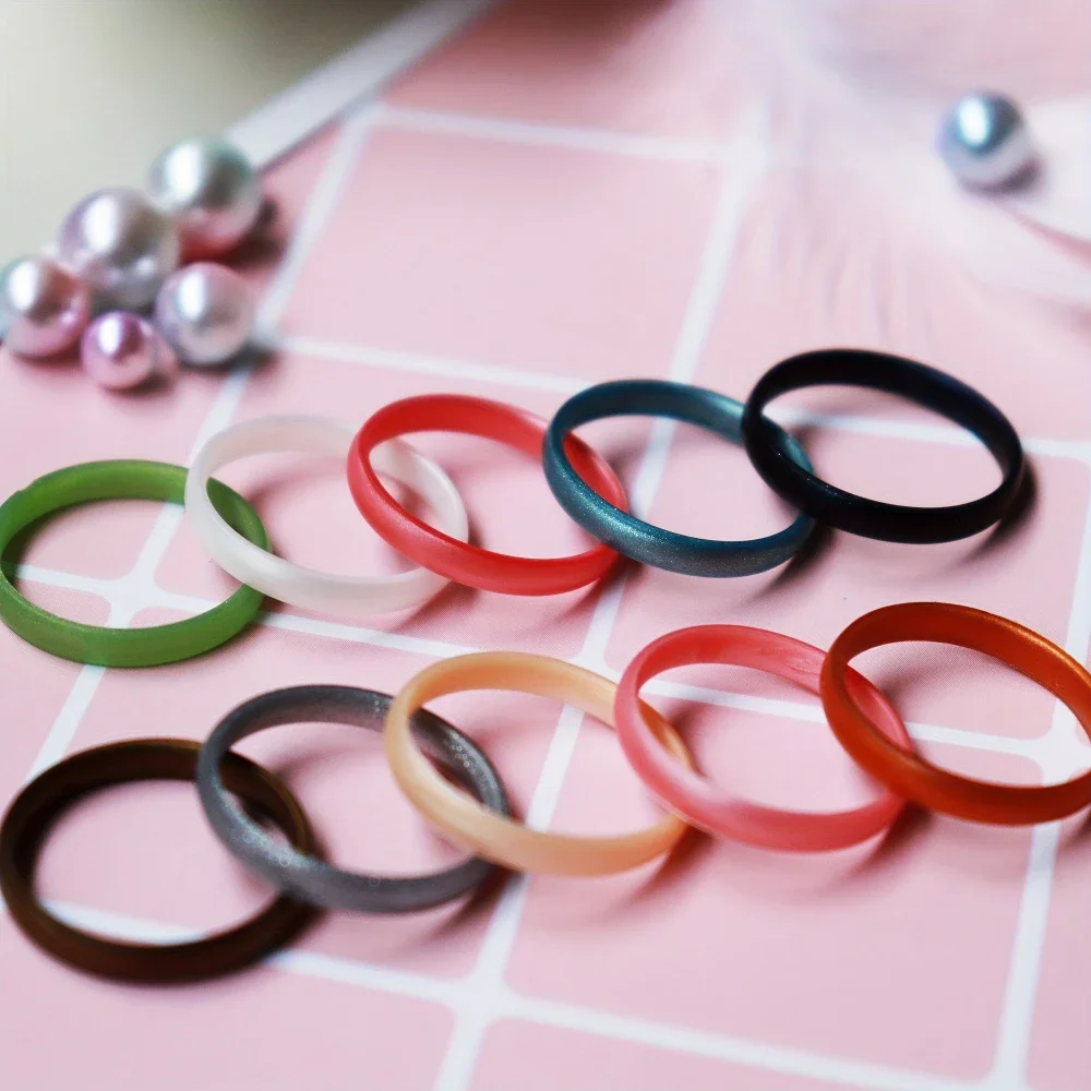 10pcs/set 3mm Sporty Silicone Ring Pearlescent 10 Color for Women Comfortable Wedding Flexible Finger Rings Sports Running