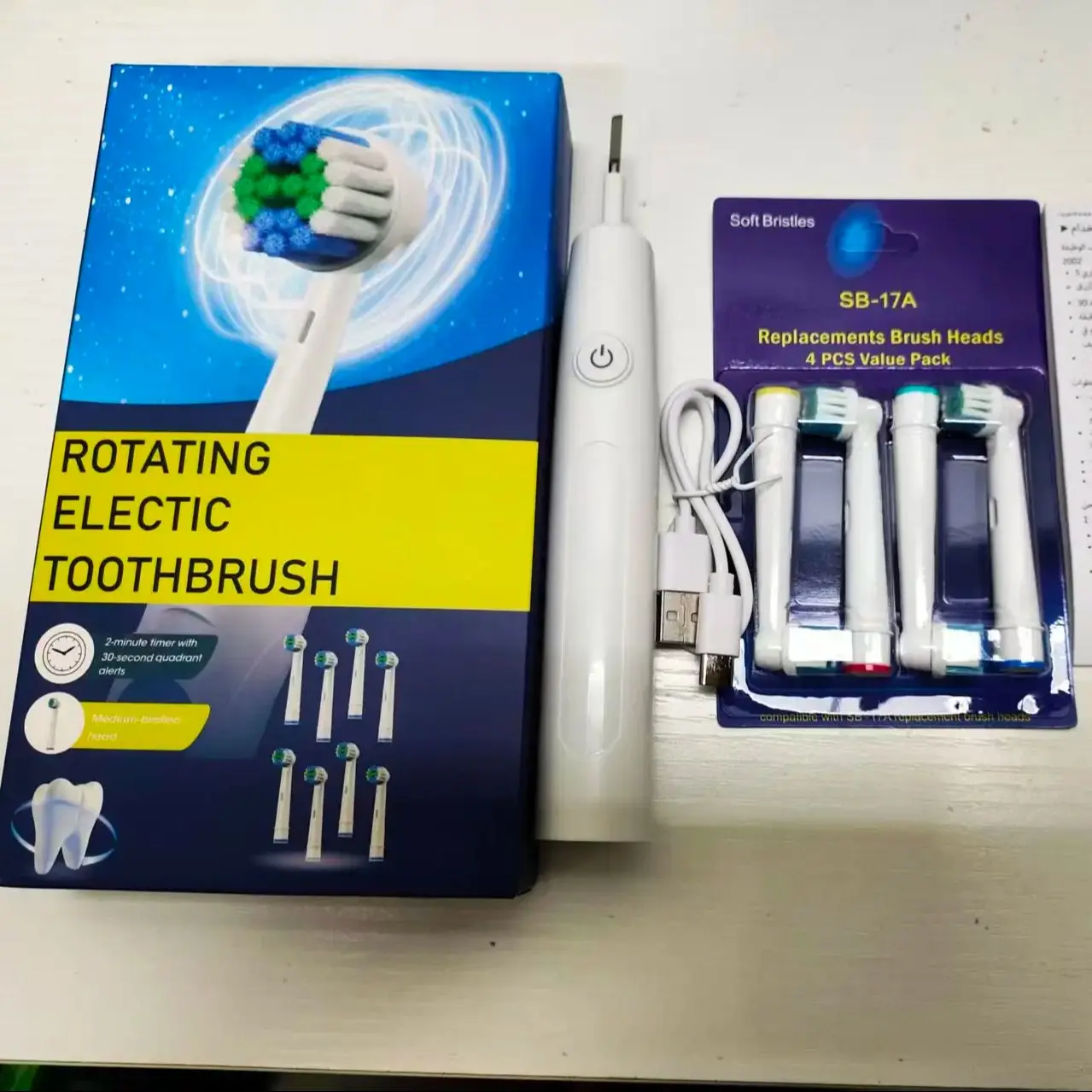 Smart Round Rotating Electric Toothbrush for Adults 5 Cleaning Mode USB Rechargeable 4 Replacement Heads Timed reminder