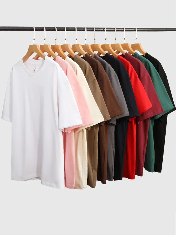 300gsm Cotton Summer T-shirts Men Korean Fashion O-Neck Short Sleeve Solid Color Casual Unisex Basic Tees Oversized Tshirt men cotton t shirt