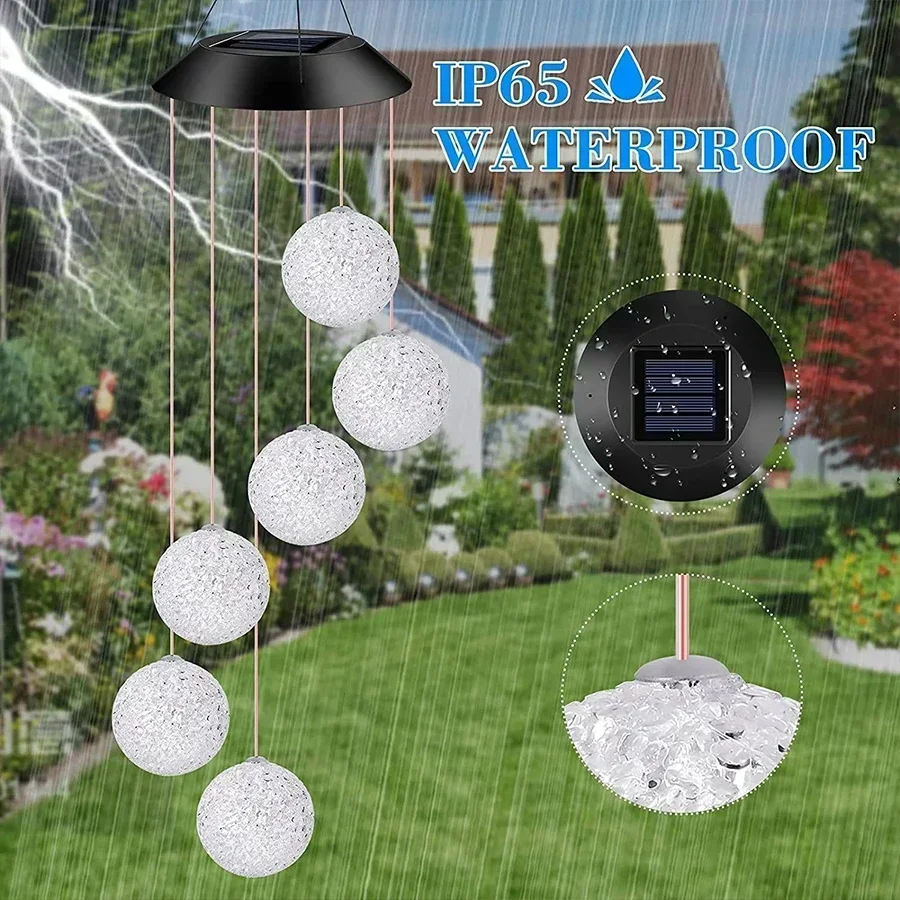Outdoor Crystal Ball Santa Wind Chimes Solar Powered Garden Wind Chimes Waterproof Decoration for Garden Patio Hanging Lights