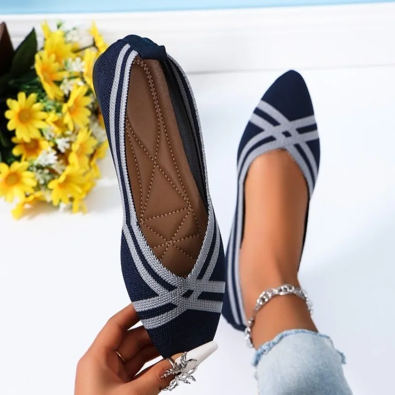 Autumn Women Casual Shoes for Woman Slip-on Pump Knit Single Flat Shoes Breathable Pointed Head Ladies Cloth Loafers Size 43 3