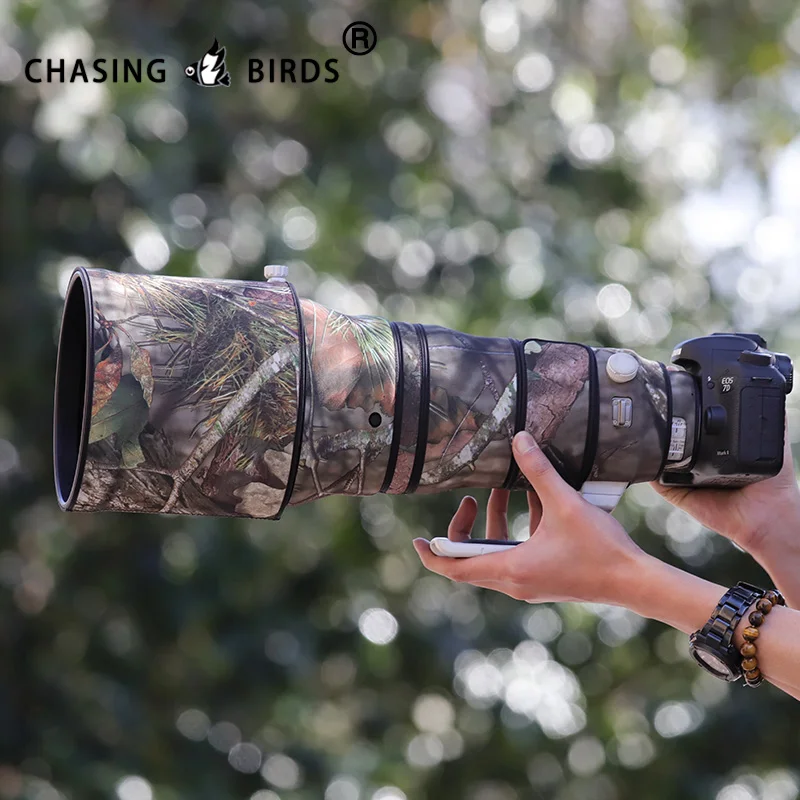 Shadow Black Lens Sleeve CHASING BIRDS Camouflage Waterproof Lens Coat For CANON RF 100-400mm F5.6-8 IS USM Rainproof Lens Protective Cover (Digital Camouflage, With Extender 6 Section Lens Cover
