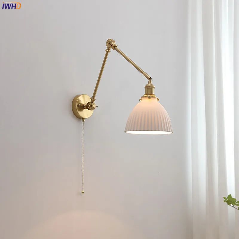 Iwhd Lampade Da Parete A Led Moderne In Ceramica Nordica Applique Pull Chain Switch Camera Da Letto Specchio Per Bagno Scala Illuminata Su E Giù