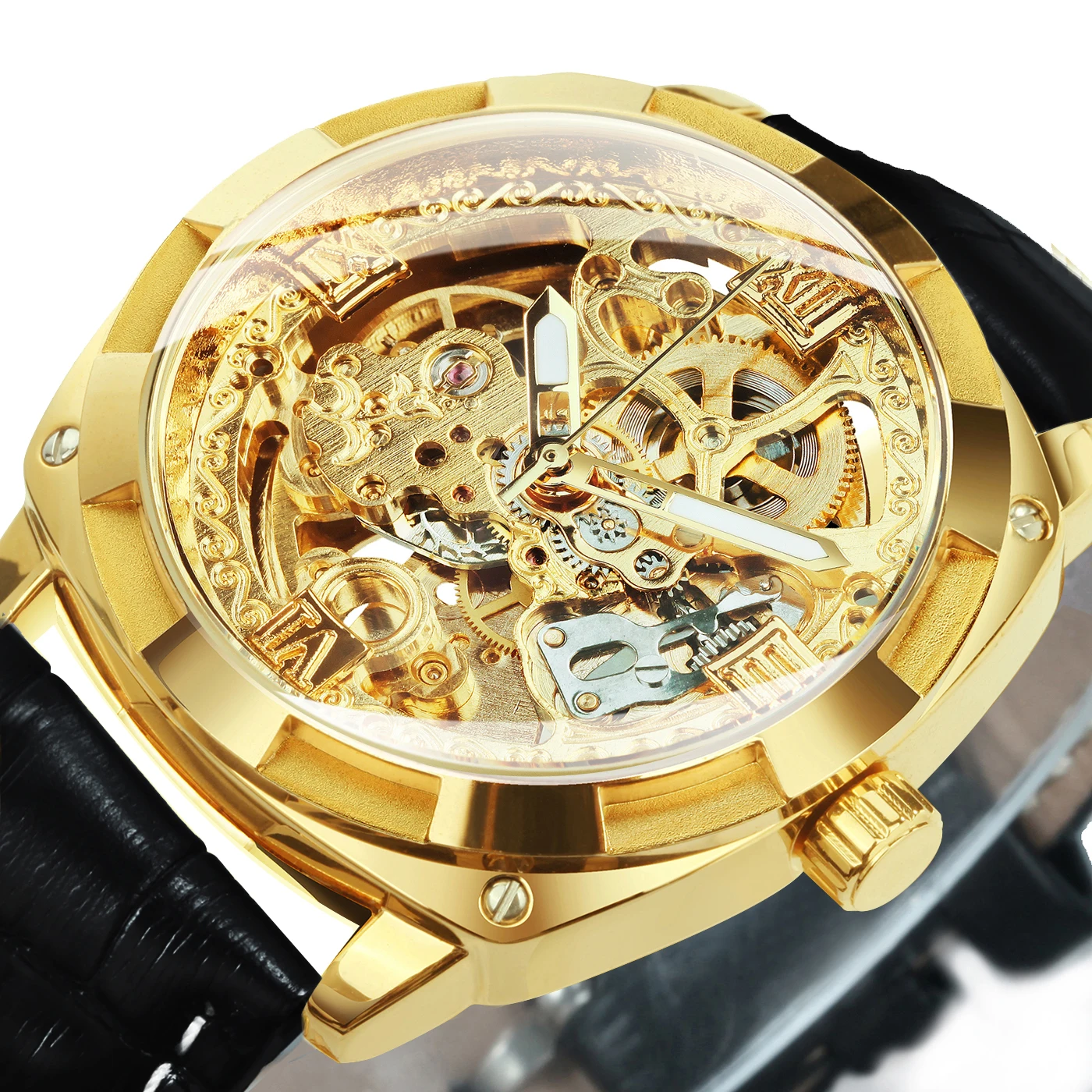 ForsiningSquareSkeletonWatchforMenTopBrandLuxuryAutomatic