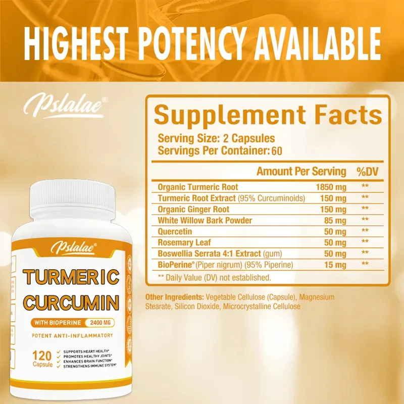 Natural Curcumin Capsules with Piperine and Black Pepper Extract To Support Joint Health and Inflammation, 120 Non-GMO Capsules