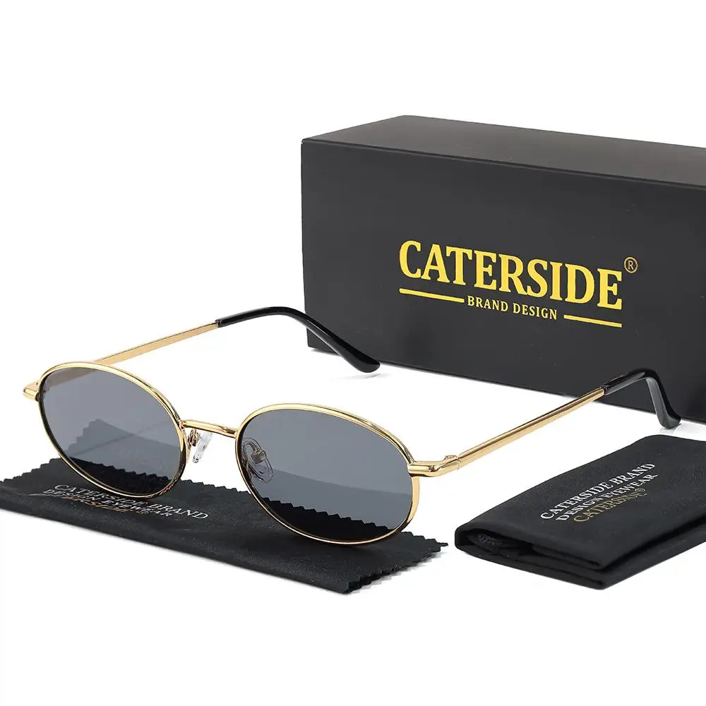 CATERSIDE Modische Herren-Sonnenbrille, Metall, oval, kleiner Rahmen, Sonnenbrille für Damen, Outdoor, Street, Hip-Hop, Dekorationsbrille, UV400 – Detail 8