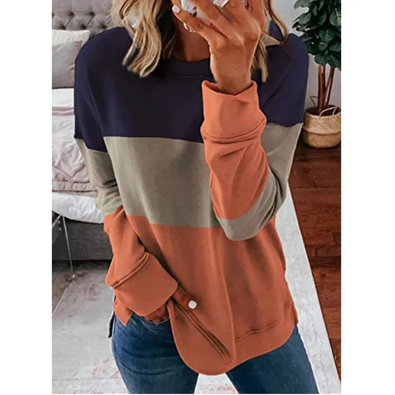 

Vintage Long Sleeve Sweatshirts Women Casual Fashion Patchwork Sweatshirt O-neck New 2023 Autumn/Winter Loose Pullover Clothing