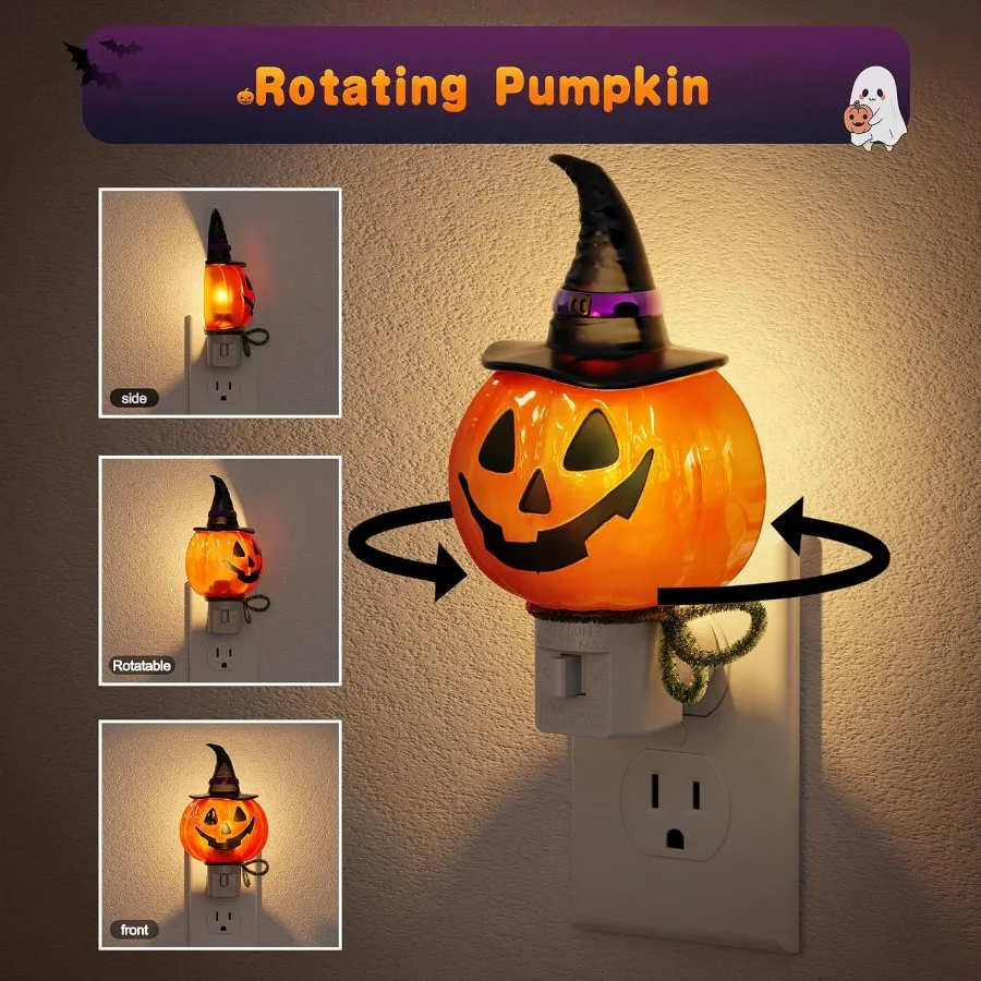 Pumpkin Night Light 2 Pack 3000K Night Lights Plug into Wall Cute Funny Halloween Night Light for Plug in Pumpkin Nightlight wi