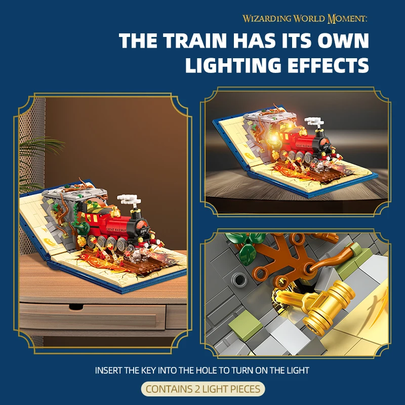 LED Magic Train Building Blocks Puzzle Toys Locomotive Station MOC Bricks Books Movie 3D Model Children Adult Birthday Gifts DIY