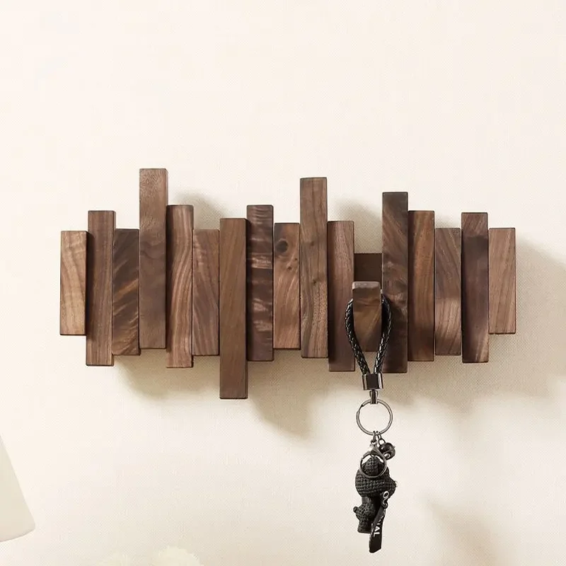 

Wooden Wall Coat Rack Holder with Hooks Foldable Clothing Hangers Clothes Coat Hat Shelves Living Room Space Saving Furniture