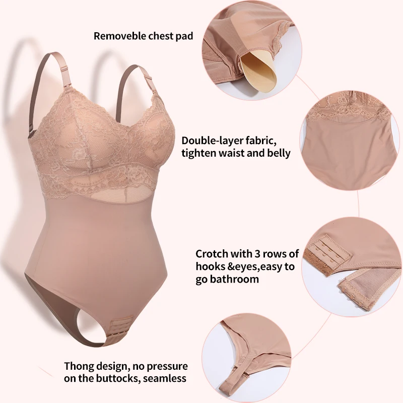 Lace Thongs Bodysuit Shapewear Women Seamless Full Body Shaper Slimming Waist Tummy Control Underwear Flat Belly Smooth Corset Waist Trainer Women Body Shaper Sexy Bodysuit