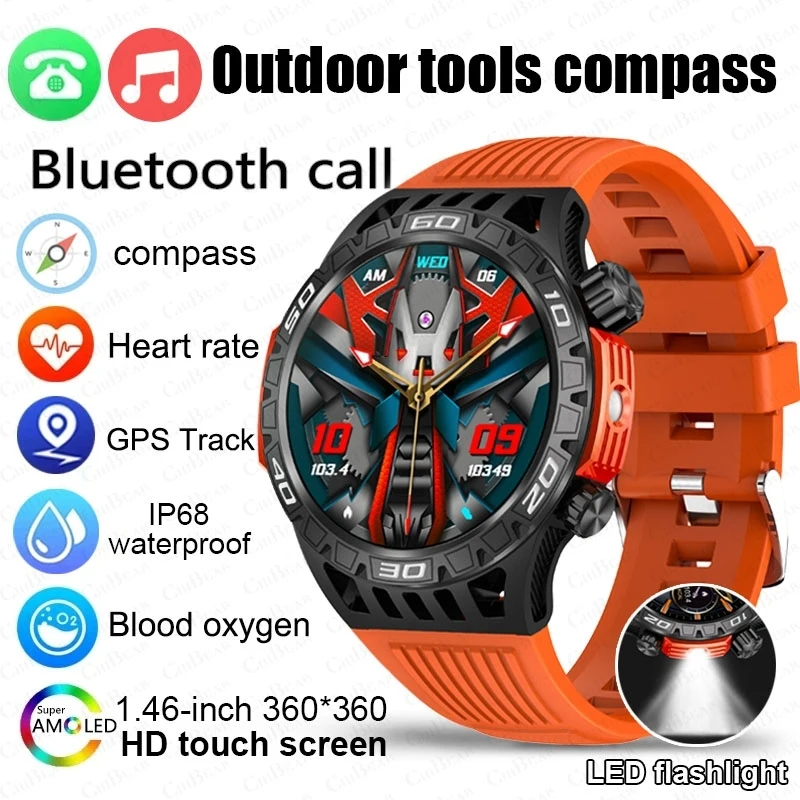 Smart Watch GPS Tracking Compass AMOLED Screen IP68 Waterproof For Men