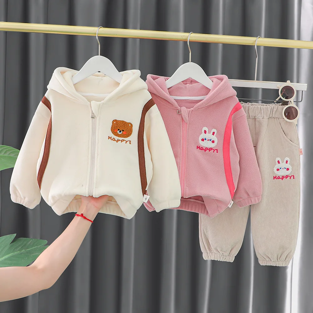 

Girls Thick Clothes Sets Winter Children Warm Velvet Jackets Hoodies Pants 2pcs Tracksuits For Baby Boys Cotton Suit Kids Outfit