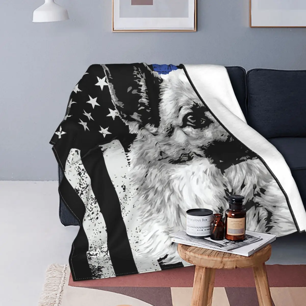 

Dog Police Officer American Flag Blanket Warm Fleece Flannel Apparel USA Thin Blue Line Throw Blankets for Bedding Couch Car