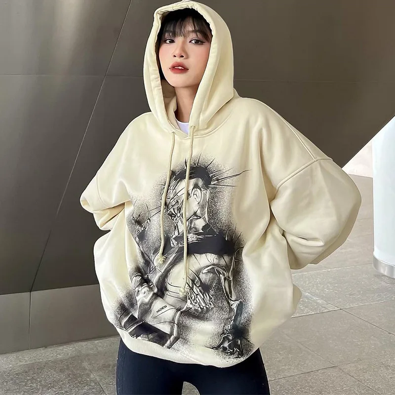 

Women's Clothing 2022 Autumn New Fashion Print Casual Loose Hooded Long Sleeved Sweatshirt