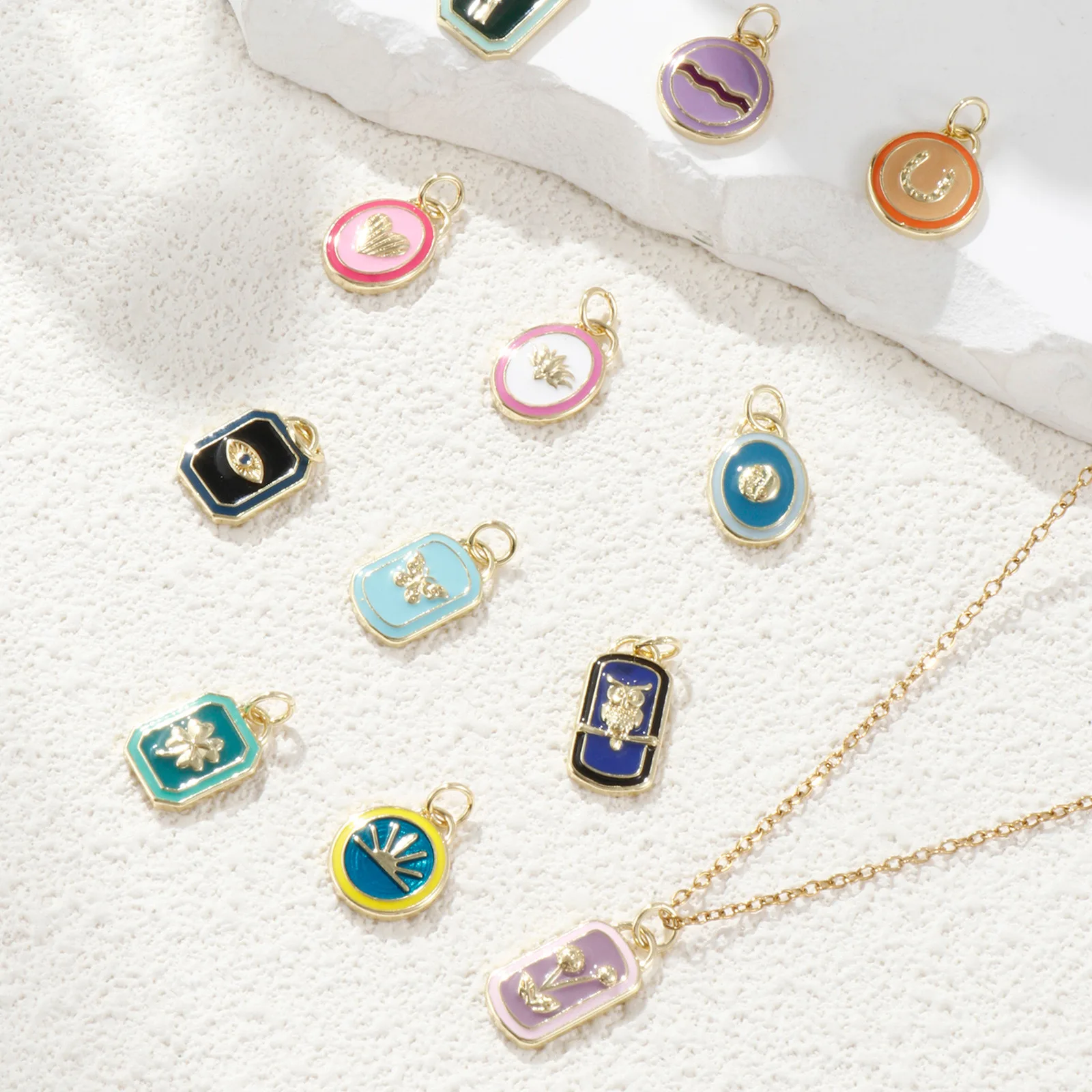 1 Stück Messing Charms 18 Karat echt vergoldet Emaille Herz Schmetterling Sonne Löwenzahn Anhänger für DIY Halskette Armband Schmuckherstellung – Detail 4