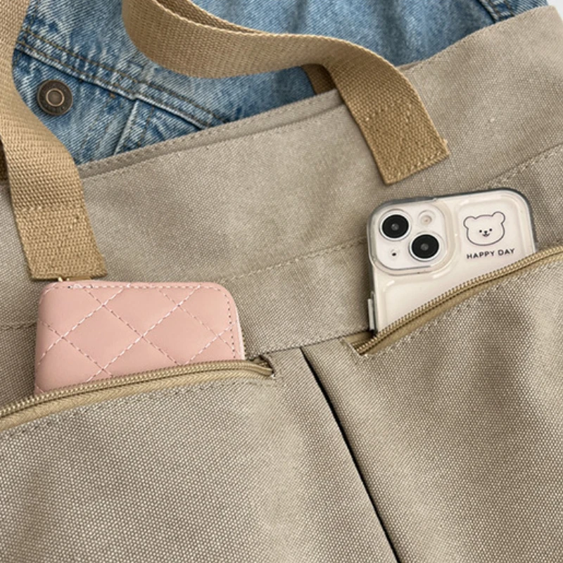 Canvas Bag Large Capacity Shoulder Bag 2023 New Trend Women's Bag All-match Fashion Student Bookbag Tote Bag Zipper Preppy style