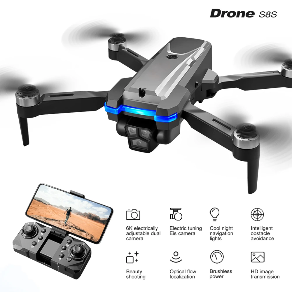 

LS-S8S 2,4G WIFI Радиоуправляемый Дрон с камерой 4K с 3 объективами складной оптический поток позиционирование обход препятствий бесщеточный Радиоуправляемый квадрокоптер