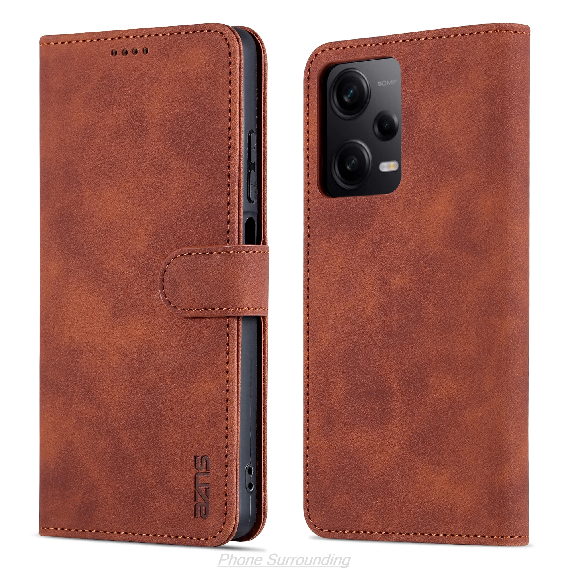 Premium Flip Cover Case in PU Leather for Xiaomi Phones with Secure Strap - AZNS