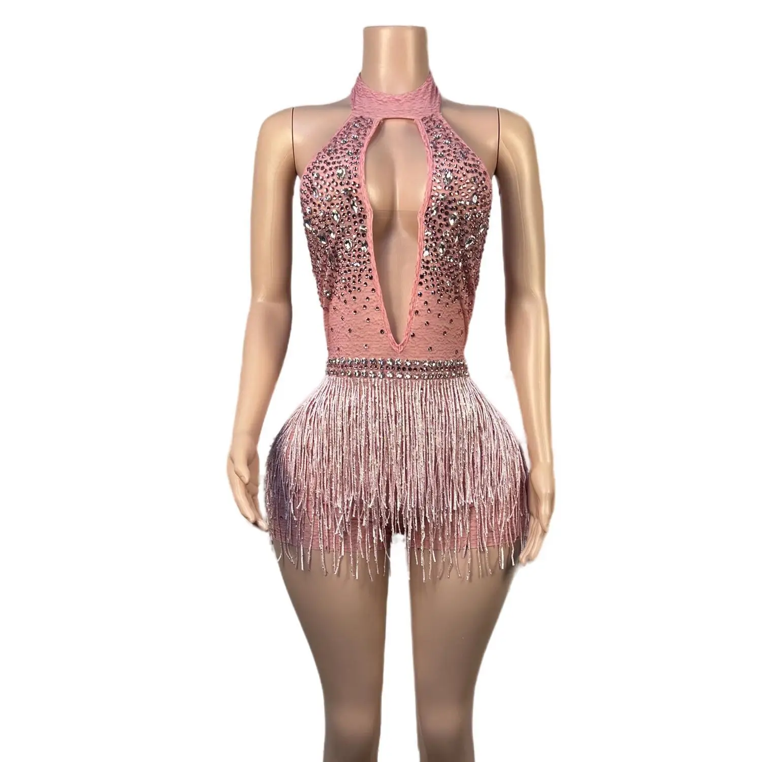 

Sparkly Stones Tassel Leotard Nightclub Dance DS Show Stage Wear Stretch Backless Bodysuit Party Female Singer Outfit Shengxia