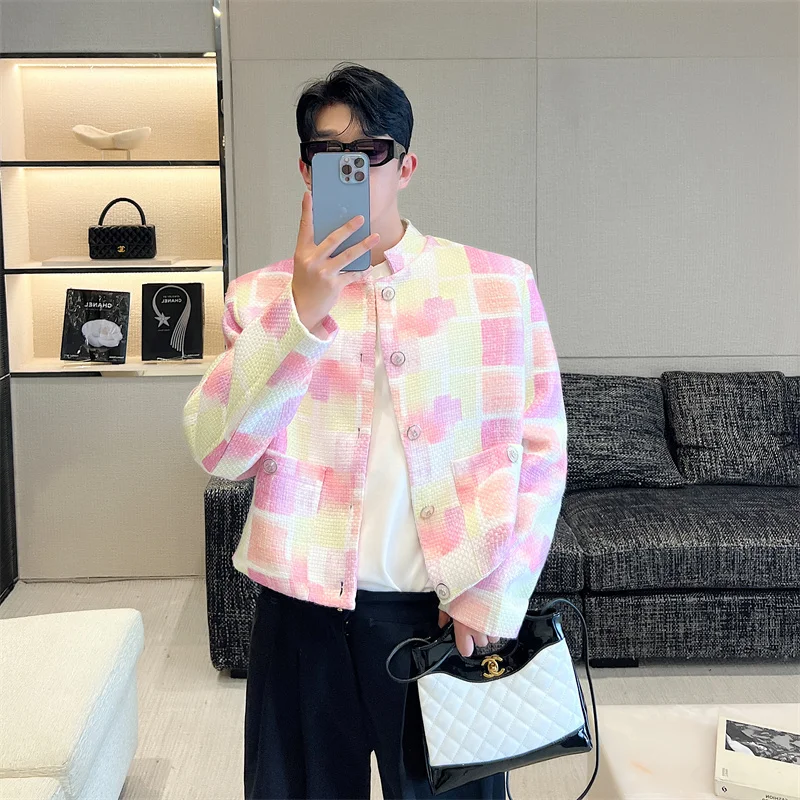 

Halo Dyed Stand Collar Jacket For Men Explosive Street Ruffian And Handsome Versatile Short Jacket For Singer Stage Performance