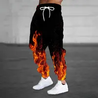 Winter New Thick Warm Pants 2024 New Fashion 3D Flame Print Sweatpants Men Large Size Loose Casual Pocket Drawstring Sweatpants 1