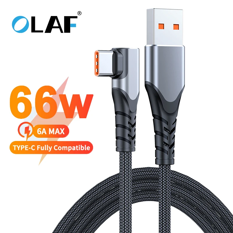 90 Degree USB Type C Cable 66W 6A SCP For Huawei Mate 40 Pro Fast Charging Xiaomi Samsung Redmi Data Cord 1/2/3M |