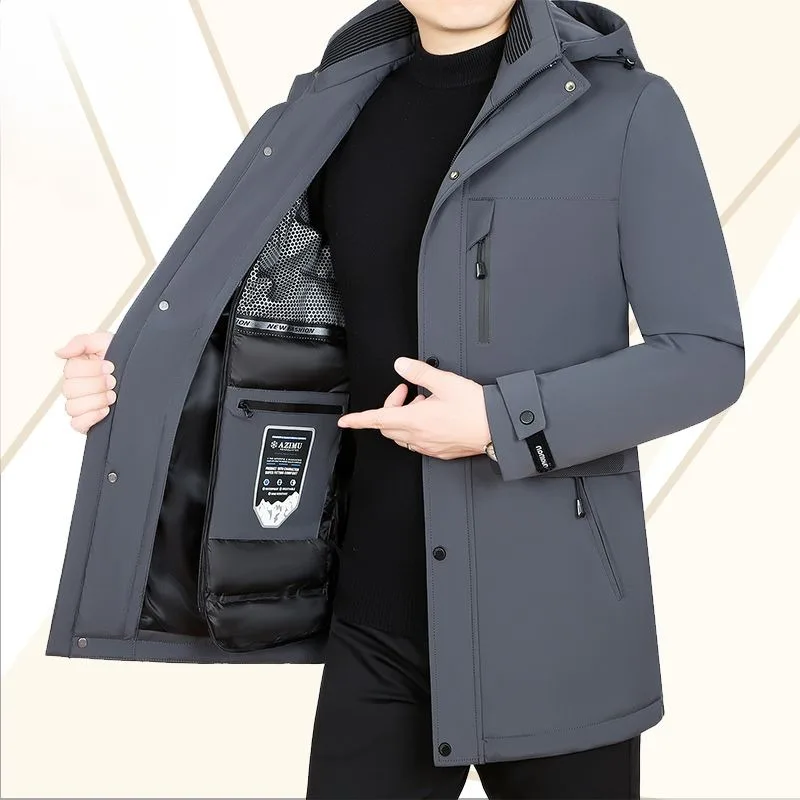 

2023 New Men Down Jacket Winter Coat Mid-length Loose Leisure Parkas Thicken Warm Fashion Outwear Detachable Cap Overcoat