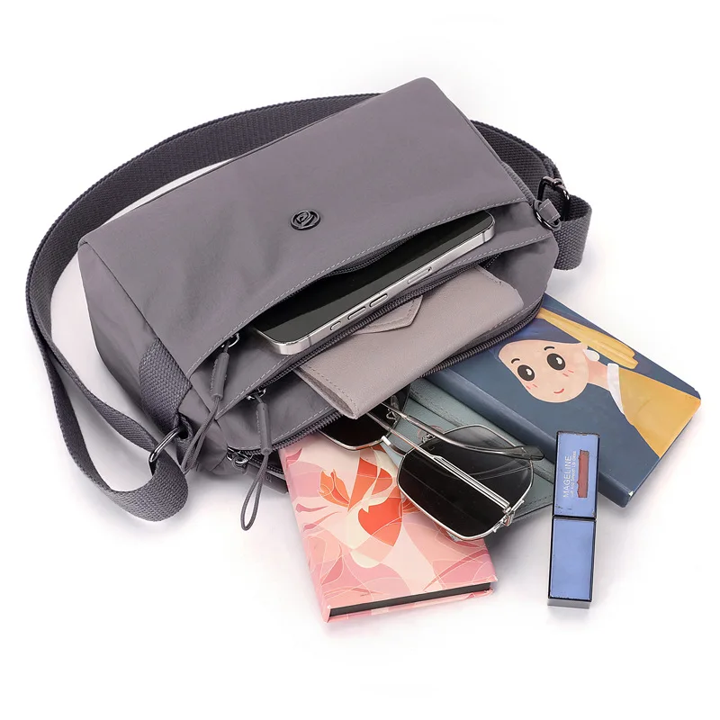 Thickened Four Layer Zipper Pouch Cross Body Bags, Ladies Single Shoulder Bag, Lightweight Nylon Fabric Small Square Bag Purses