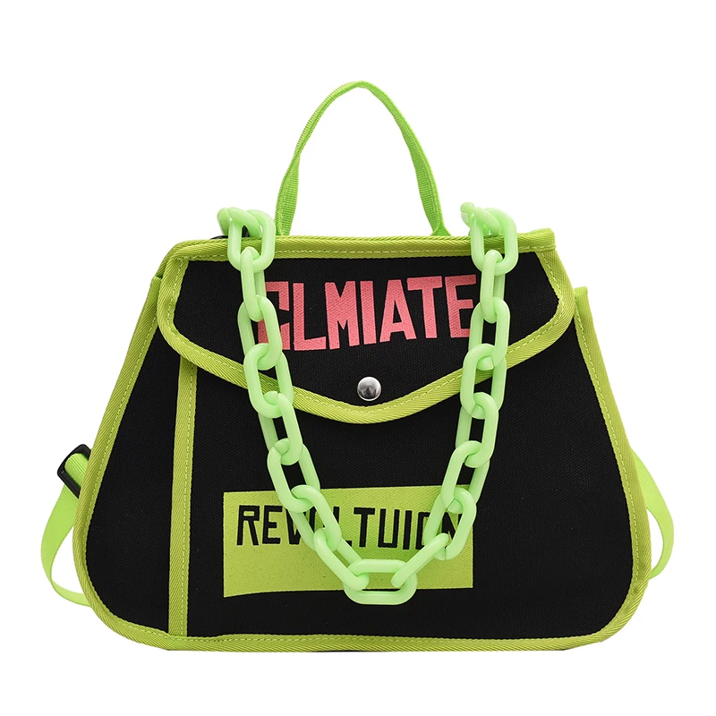 Canvas Women's Shoulder Bag Chain Casual Totes Contrast Color Ladies Crossbody Bag Trend Letter Print Fashion Designer Handbags 