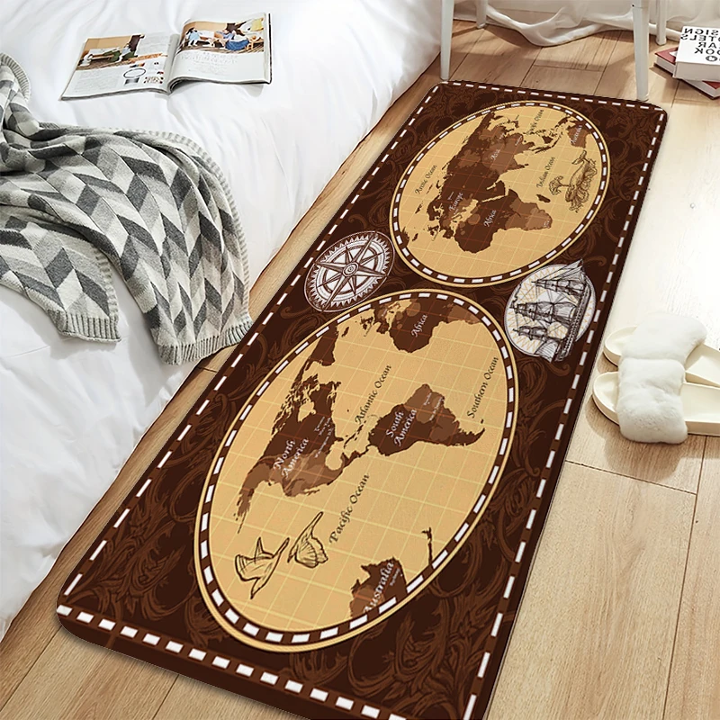 

Retro World Map Carpet for Bedroom Washable Non-slip Kitchen Rug Living Room Funny Doormat Entrance Door Entryway Hallway Mat