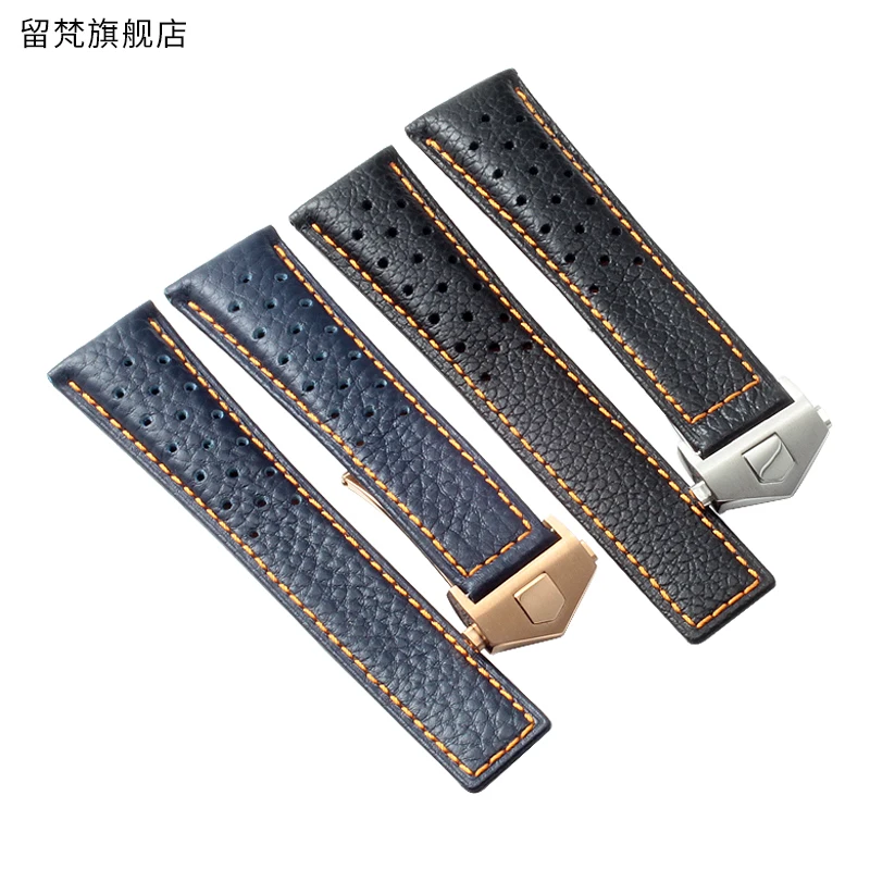 Cinturino In Vera Pelle Da 22Mm Per Tag Heuer Watch Carrera Monaco Watch Belt Fibbia Pieghevole Lychee Print Cinturino In Pelle Bovina Bracciale Uomo