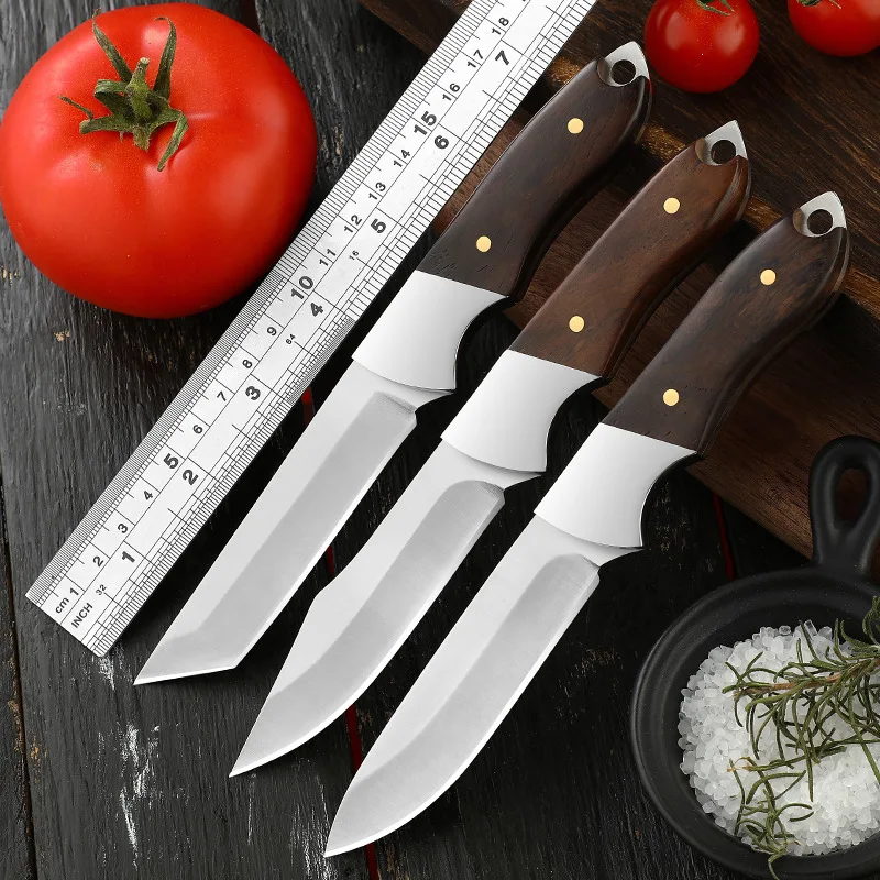 Portable Barbecue Knife Sharp Steak Paring Knife For Outdoor Camping  Survival Hunting Kitchen Knives Set With Wood Handle
