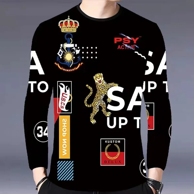 Men's Clothing 2023 Autumn and Winter Fashion New Print Round Neck Long Sleeve Casual Commuter Versatile Temperament Pullover