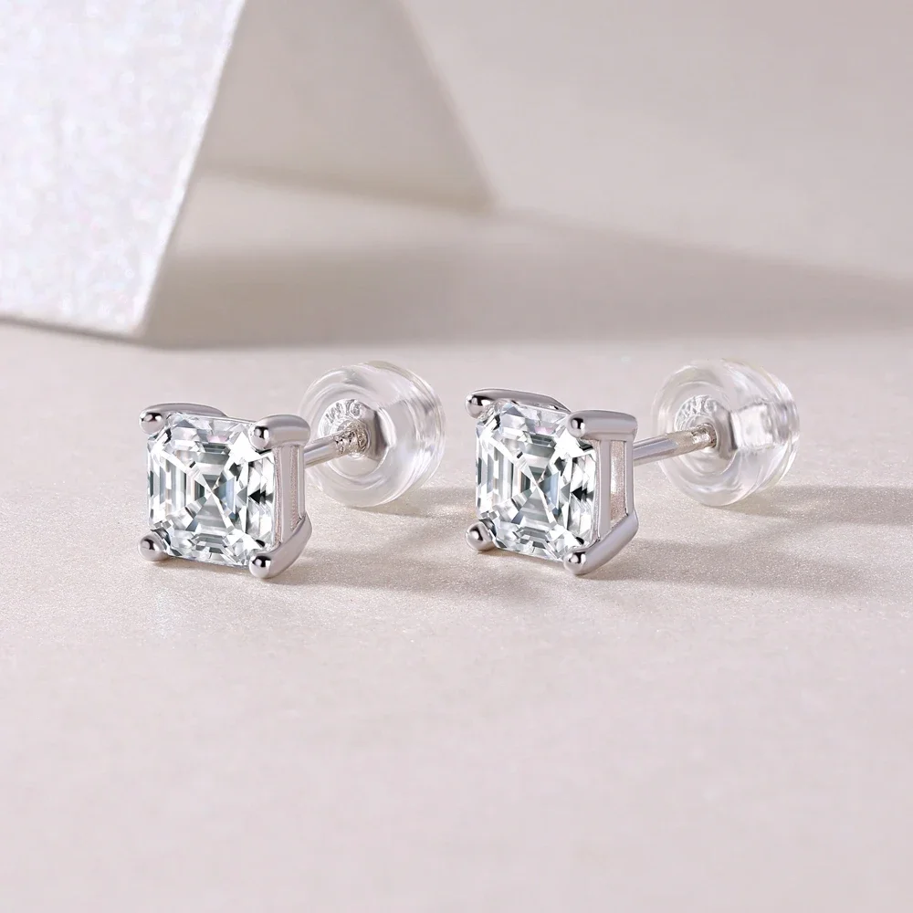 IsRabbit 18K Gold Plated 925 Sterling Silver Asscher Cut Moissanite Diamond Stud Earrings for Women Engagement Gift Fine Jewelry