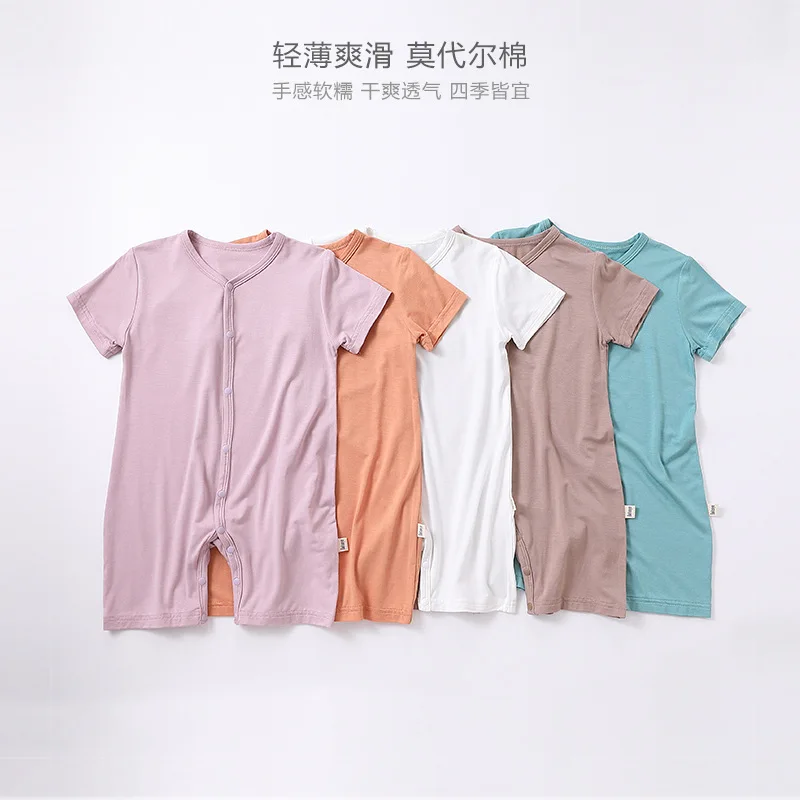 Jenny&Dave Newborn baby clothes, summer slim jumpsuit, modal short sleeved summer clothing, men's and women's baby ice silk jump