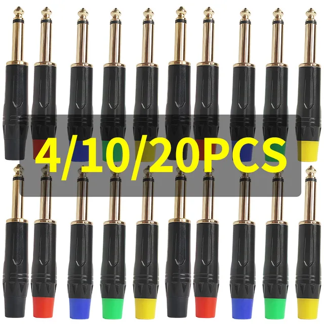 4/10/20pcs 6.3MM MONO PLUG Gold RCA Plugs - Coaxial AV Audio Video Solder Connectors for Speaker Amplifier PC 1
