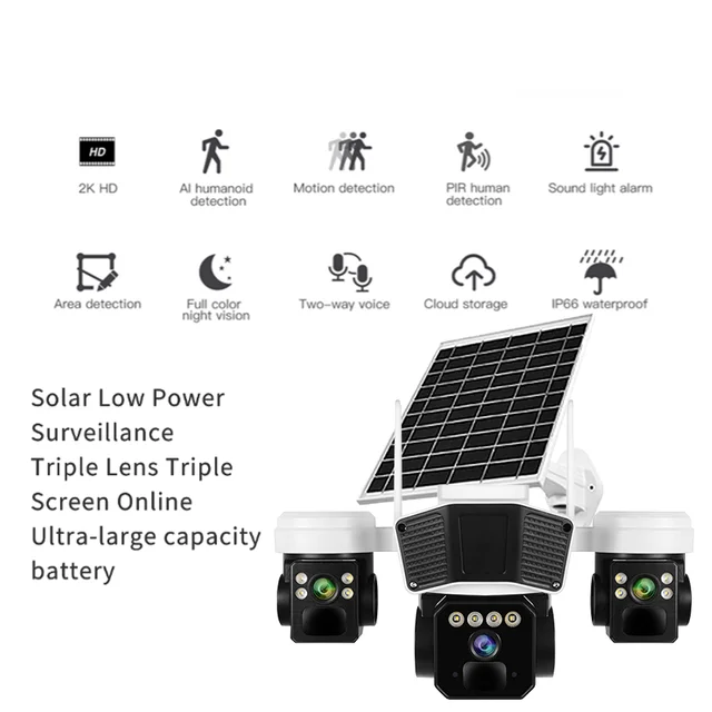 OKAM 12MP Solar Camera Three Lens Two-way Audio Outdoor IP66 Waterproof Built-in Battery Security CCTV HD 4G Network Camera 4k 3