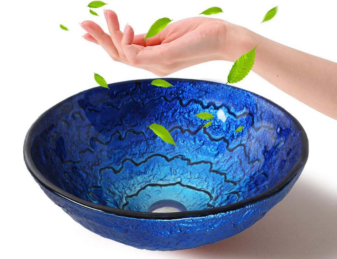 

Bathroom Round Tempered Glass Sink Cloakroom Counter Hand Paint Top Washbasin BW140155